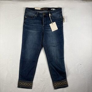 Anne Klein Skinny Ankle Pants Women's Size 8P Mid Rise Embroidered Hem Slimming‎